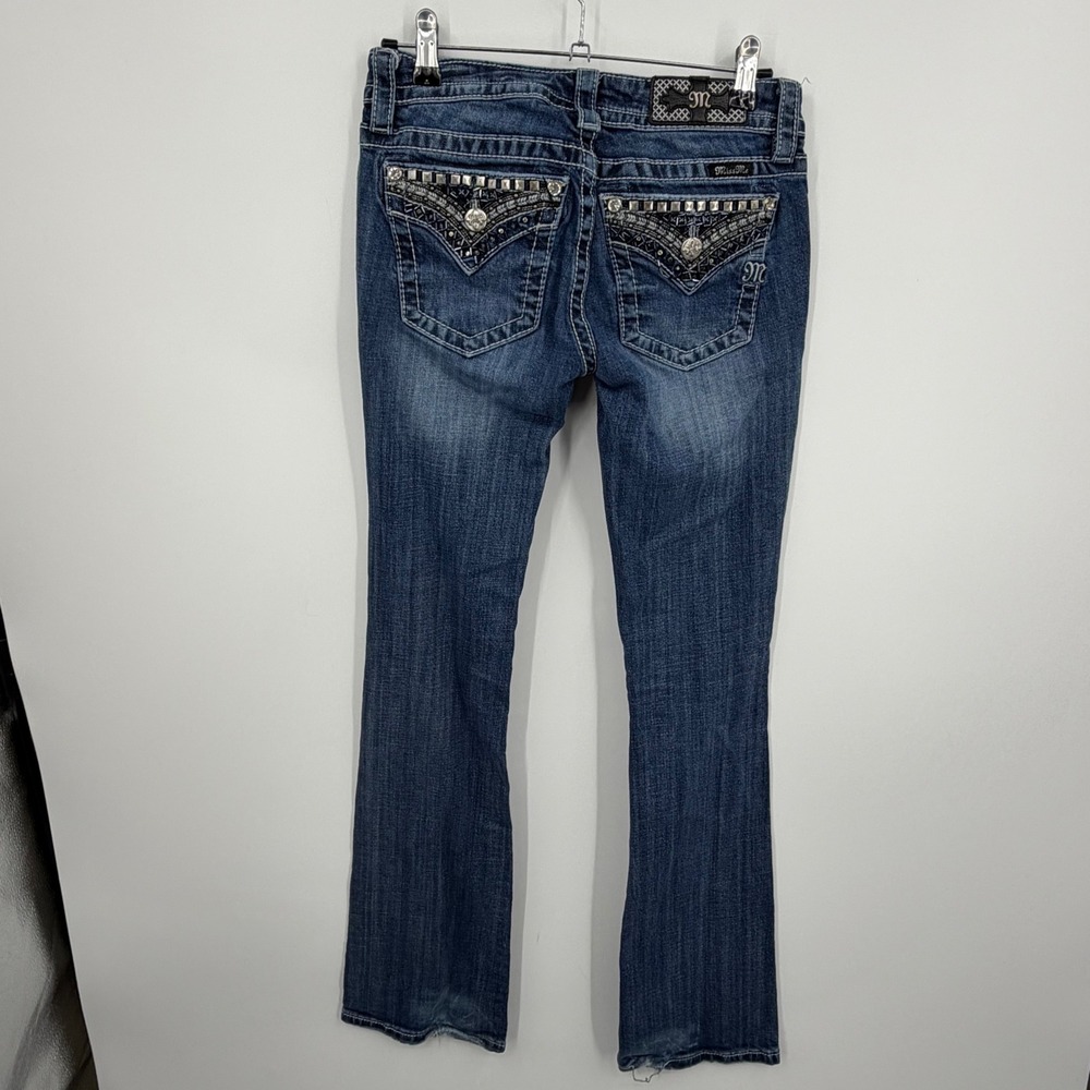 Miss Me Signature Bootcut Jeans Womens 26 Blue Embellished Studded Low Rise